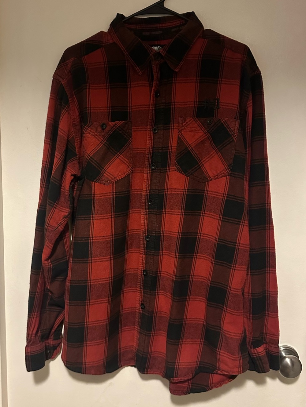 Harley-Davidson Red and Black Plaid Button-Down Shirt